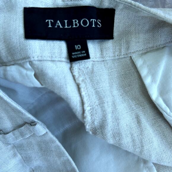 Talbots 100% Linen Pants Size 10 Tan High Rise Lightweight Wide Leg Trousers - Picture 5 of 7